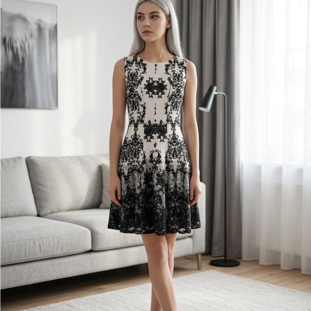 Gabby Skye Elegant Black and White Mini Dress